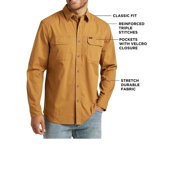 Lee Premium Select Men's Stretch Canvas Utility Long Sleeve Button Down Shirt - Picture 2 of 6